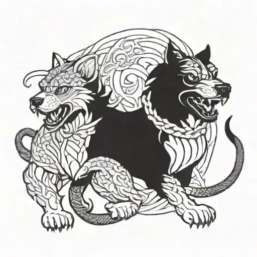 Cerberus With Snake Tail For Chest