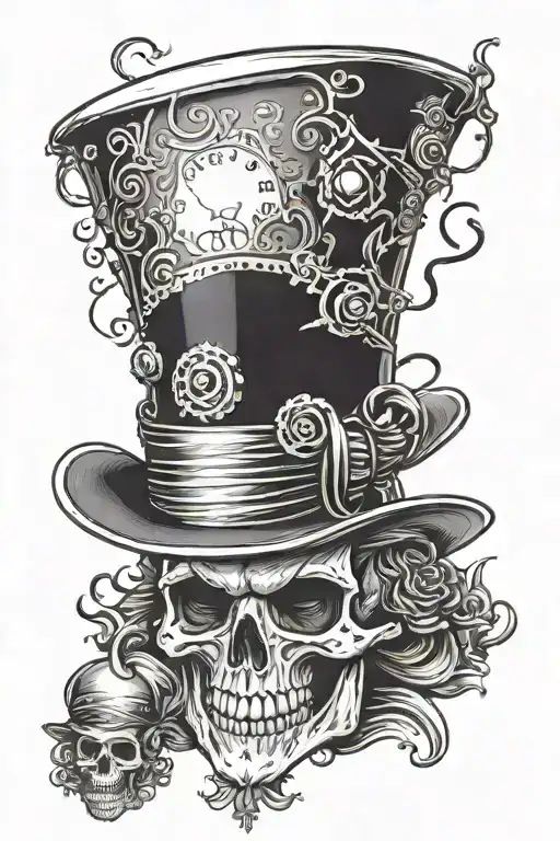 A Skull Wearing The Iconic Mad Hatter Hat From Alice In Wonderland
