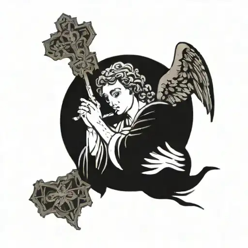 Angel With A Cross In His Hand And A Cigarette In His Mouth