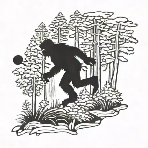 A Silhouette Of Bigfoot Playing Golf In A Forest Setting