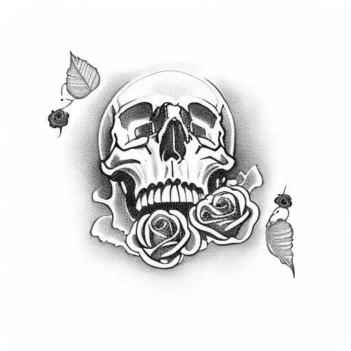 Skulls Looking Up Wearing A Rosary With Roses Made Of Money Around It