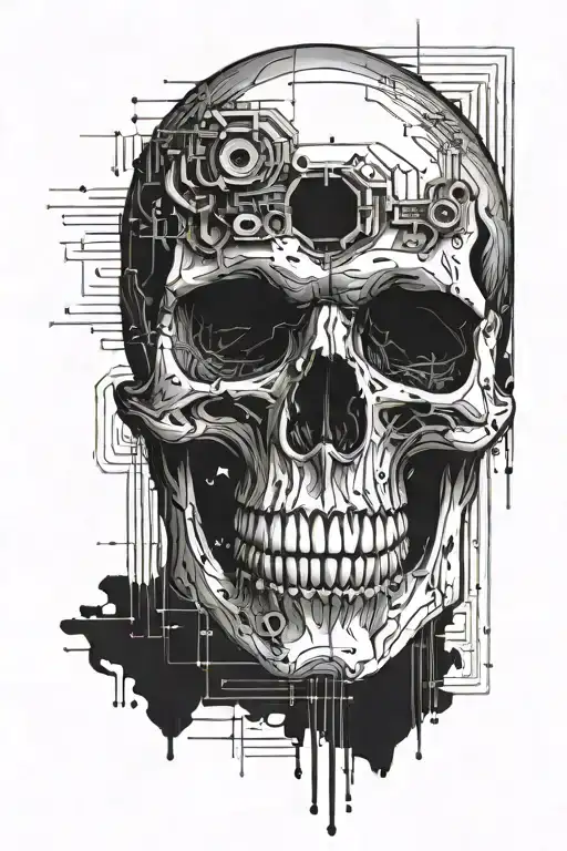A Skull With Binary Code Flowing Out Of Its Eye Sockets