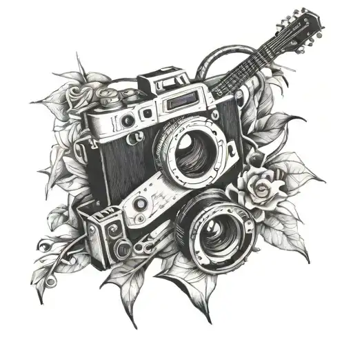 A Guitar And Camera Intertwined To Represent The Client's Love For Both Music And Photography
