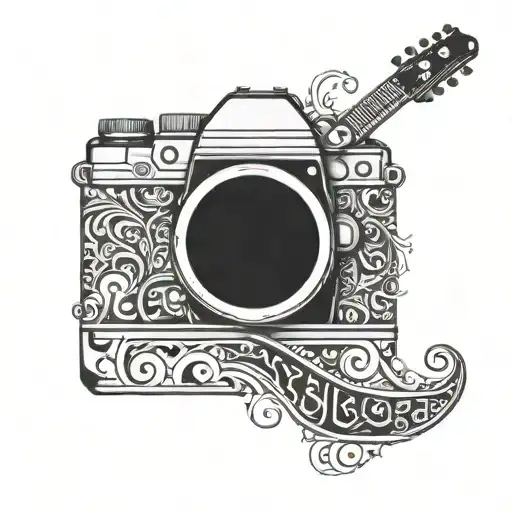 Letter S Incorporated In A Dslr Camera With A Guitar