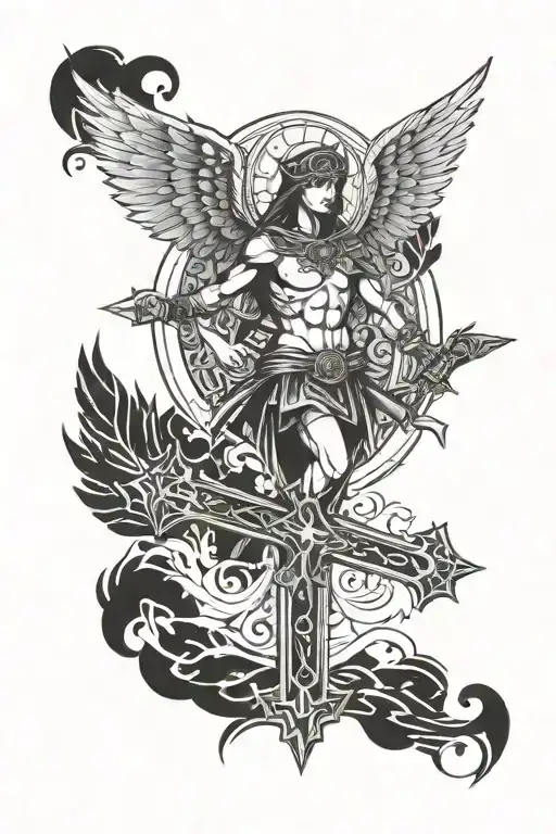 Cross & Warrior With Wings Spread