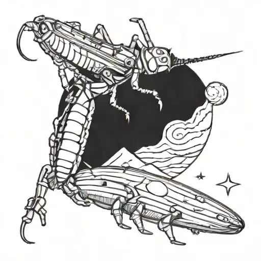 A Cricket Smoking A Cigarette On The Moon And Stars
