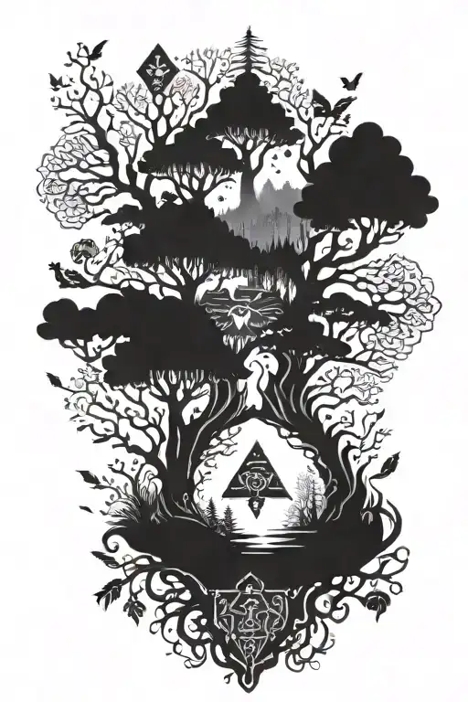 A Mystical Forest Scene With Ornamental Details Intertwined With Legend Of Zelda Elements