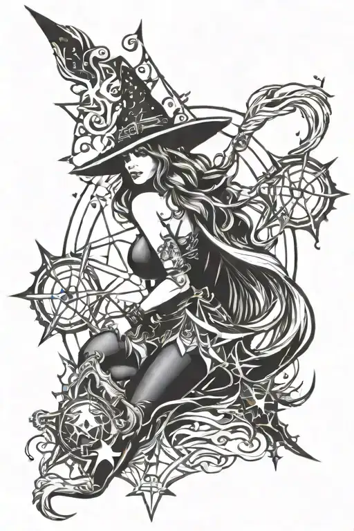 Witch Imagery Like Star Thigh Tattoo Design