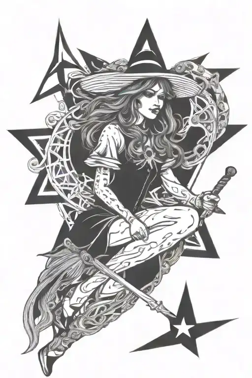 Witch Imagery Like Star Thigh Tattoo Design No People