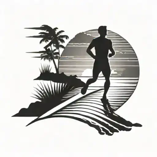 A Minimalist Design Featuring A Runner Silhouette On The Beach At Sunset