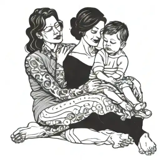 Mother & Twin Boys Sitting Together