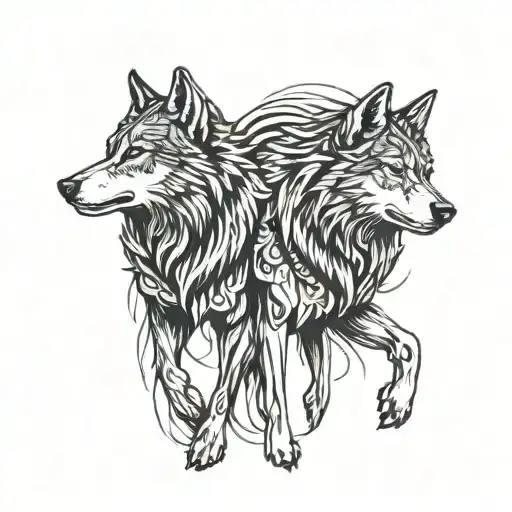A Pair Of Intertwined Tribal Wolves Representing Loyalty And Protection