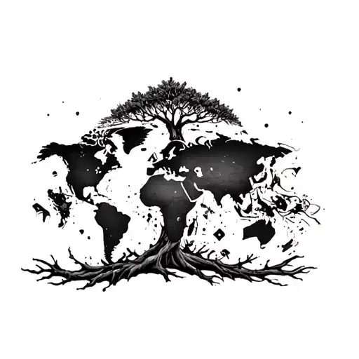 Acacia Tree With World Map Inside