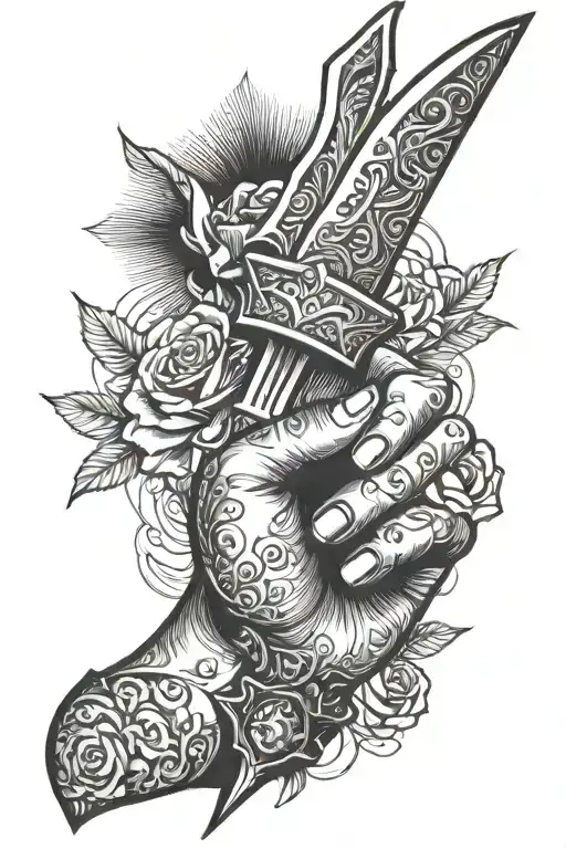 A Dagger Coming Out From The Palm Of A Hand