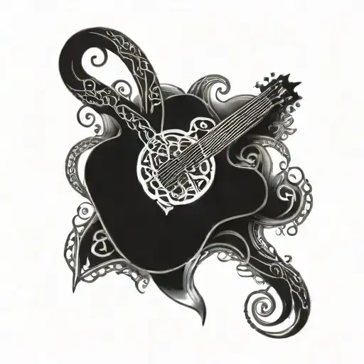 An Acoustic Guitar With Intricate Celtic Knotwork Intertwined In The Design