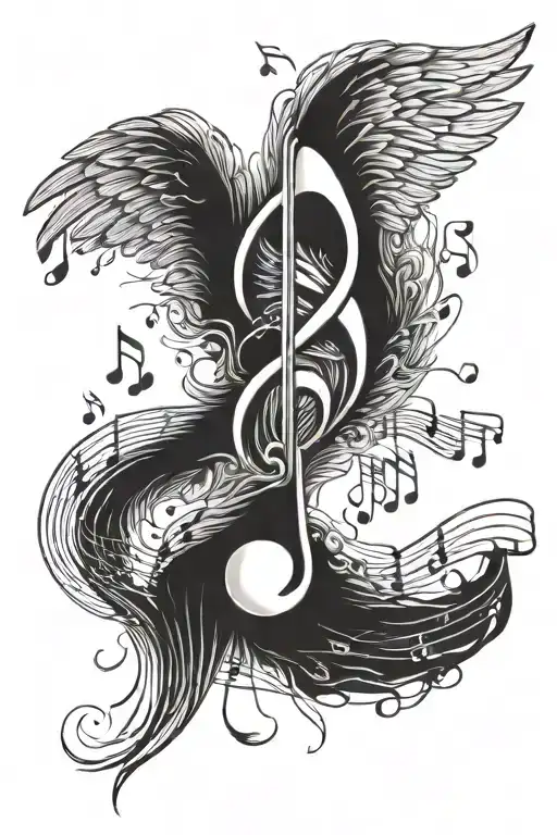 Musical Notes Forming The Shape Of An Angel Wing Wide Open