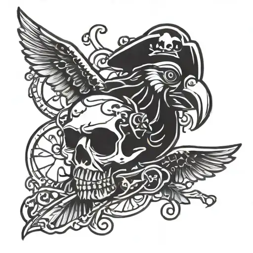 Combination Of Old School Elements With A Pirate Parrot Design