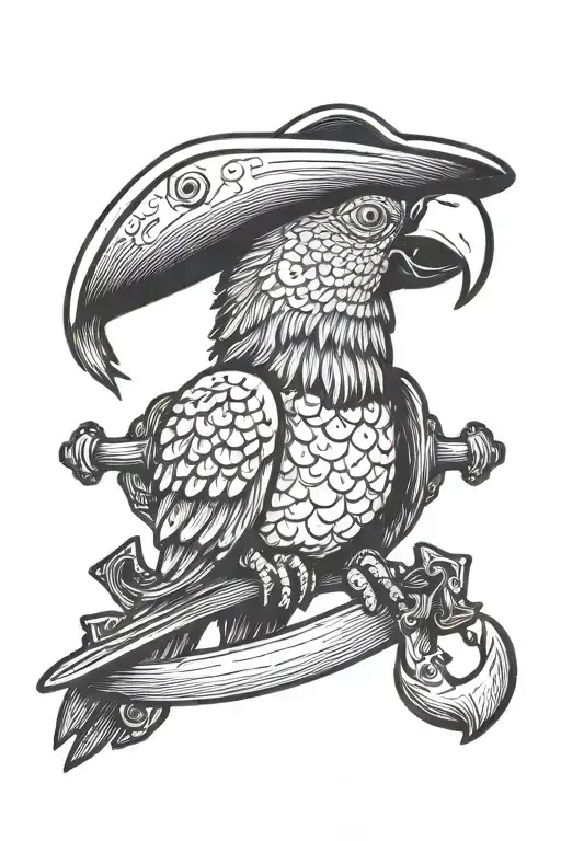Parrot In Pirate Hat With An Anchor In The Background