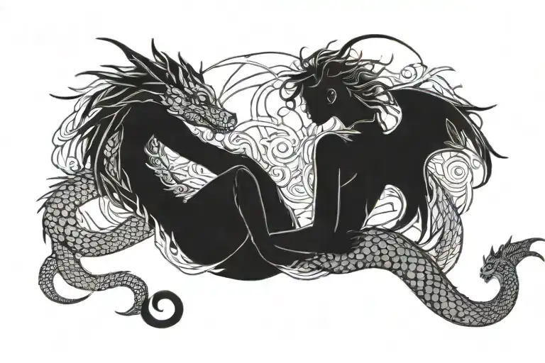 Dragon And Mermaid Holding Each Other