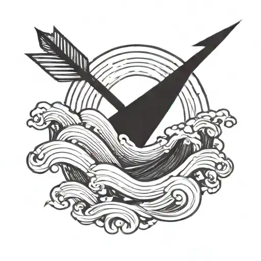 Arrow Surrounded By A Wave Forming The Shape Made Only