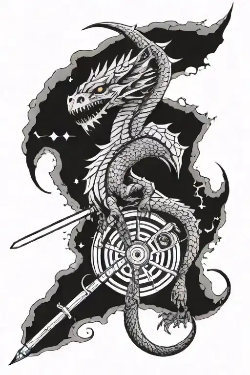 A Tattoo Design Combining A Dragon And A Lightsaber From Star Wars