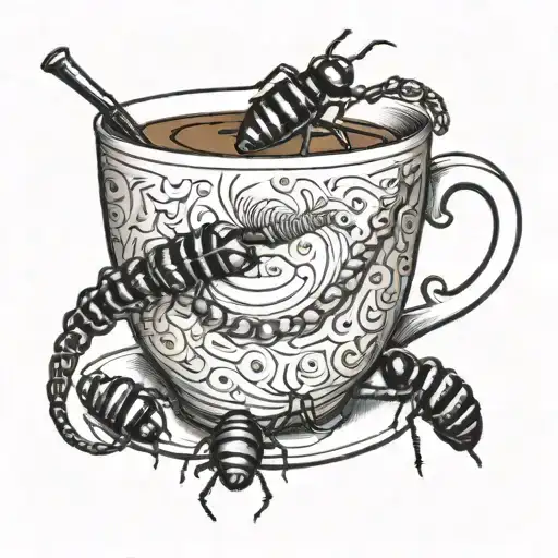 A Coffee Cup With Bugs Crawling Out Of It And Forming A Spine