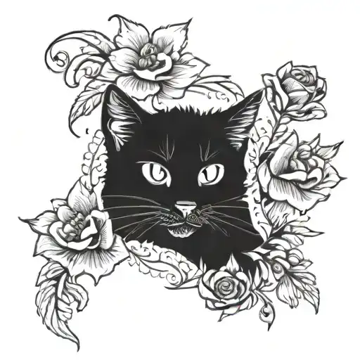 A Creepy Cat With Flowers Growing Out Of Its Fur