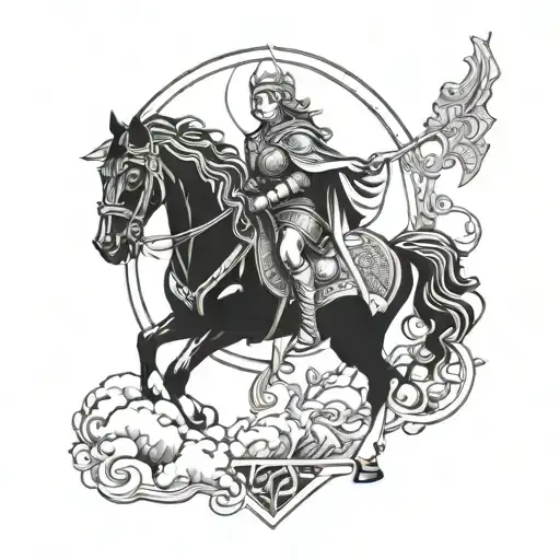 Valkyrie Warrior From Norse Mythology Riding A Black Horse