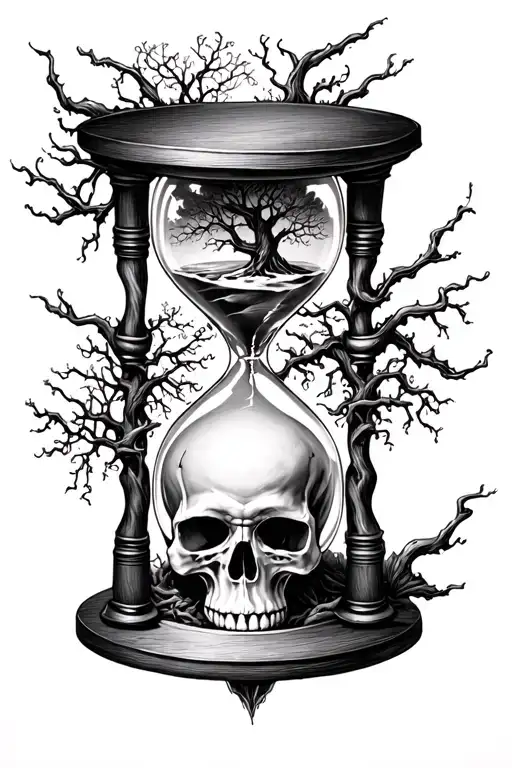 An Hourglass With A Skull And Tree Of Life In It