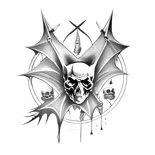 Gothic Bat With Skulls