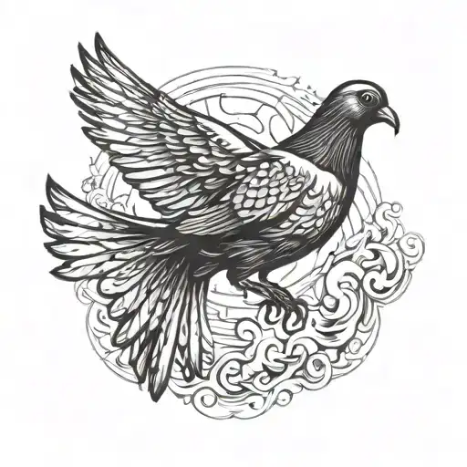 A Pigeon Descending From The Sky With Fire