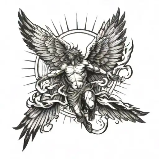 Icarus Flying Towards The Sun With Wings Falling Off