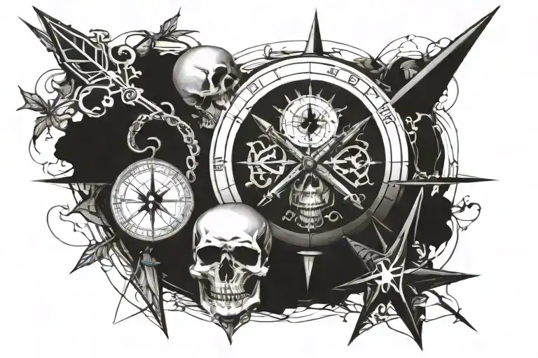 Combining Elements Of A Compass And A Skull To Symbolize Direction And Bravery