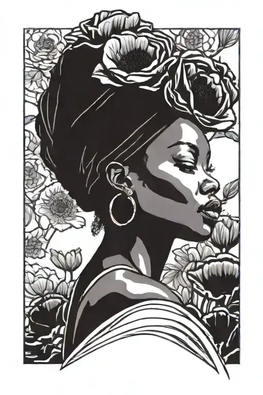 African Woman With Head Wrap With Poppy Flowers