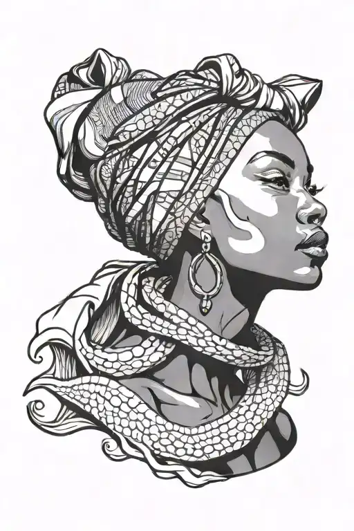 African Woman With Head Wrap With Siren Swimming Gracefully