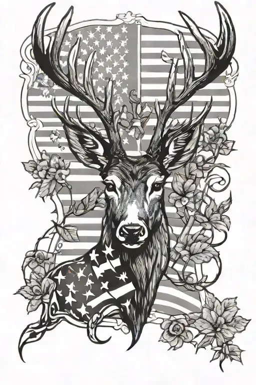 Deer Hunting And American Flag Intertwined