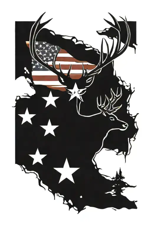 Deer Hunting And American Flag Intertwined