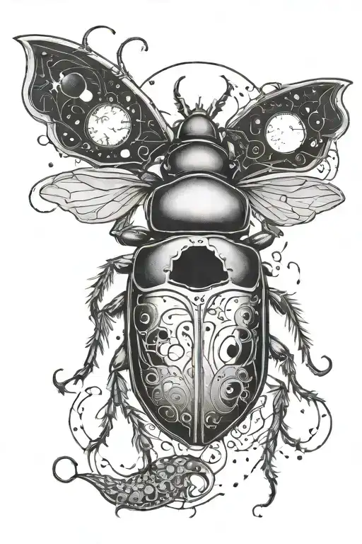 A Mystical Night Scene With A Crescent Moon Nestled Inside A Beetle