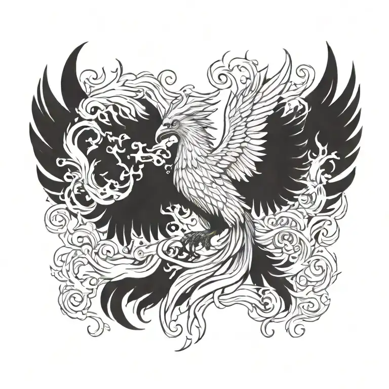 Incorporate A Majestic Phoenix Rising From Flames With Firefighting Gear In A Blackwork Style