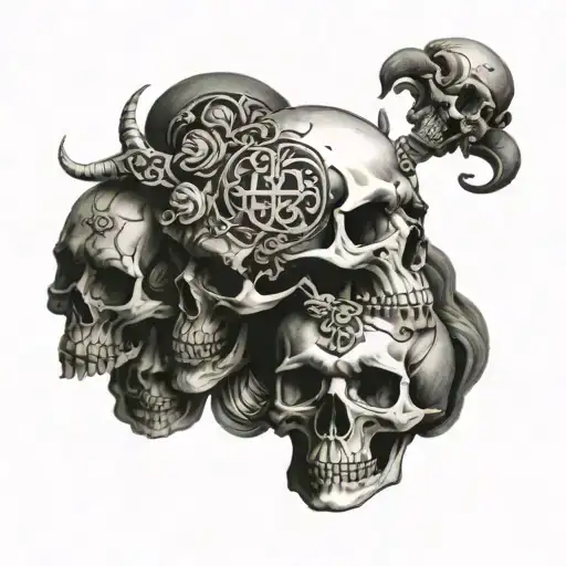 Samuray With 2 Skulls In The Background