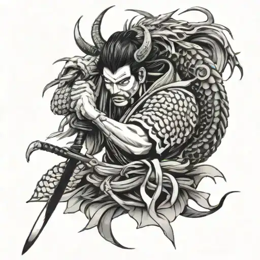 Samurai Wrapped With A Dragon