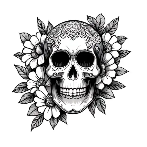 Mexican Skull With Flowers