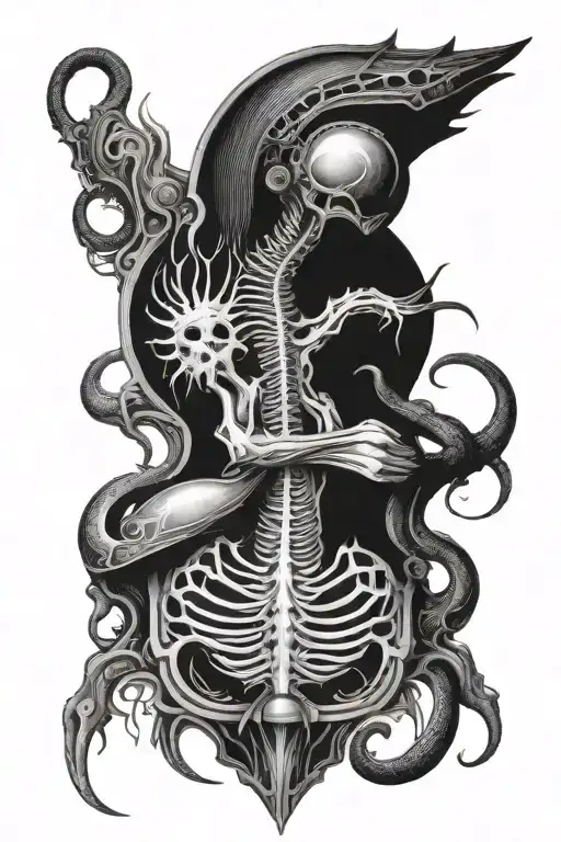 Deep Psychedelic Bag Tattoo Based On Hr Giger Style