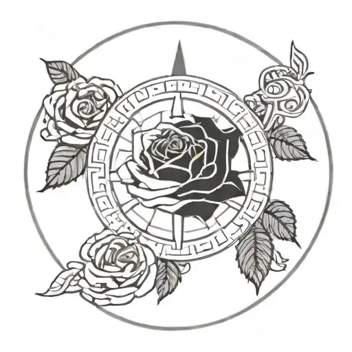 A Rose Surrounded By A Versace Symbol And A Compass On Top Of The Rose With A Marine Background