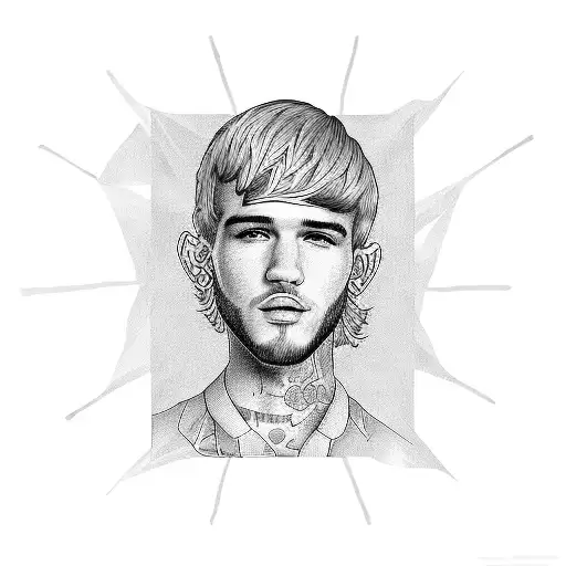 A Portrait Of Lil Peep Surrounded By Musical Notes And Lyrics From His Songs