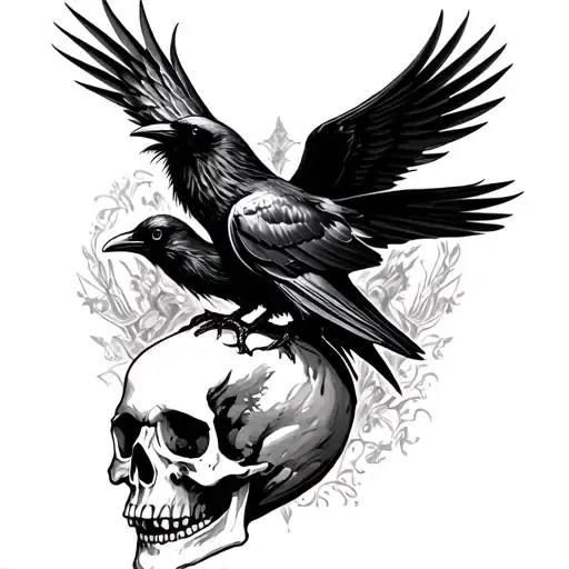 Gothic Raven Perched On A Skull