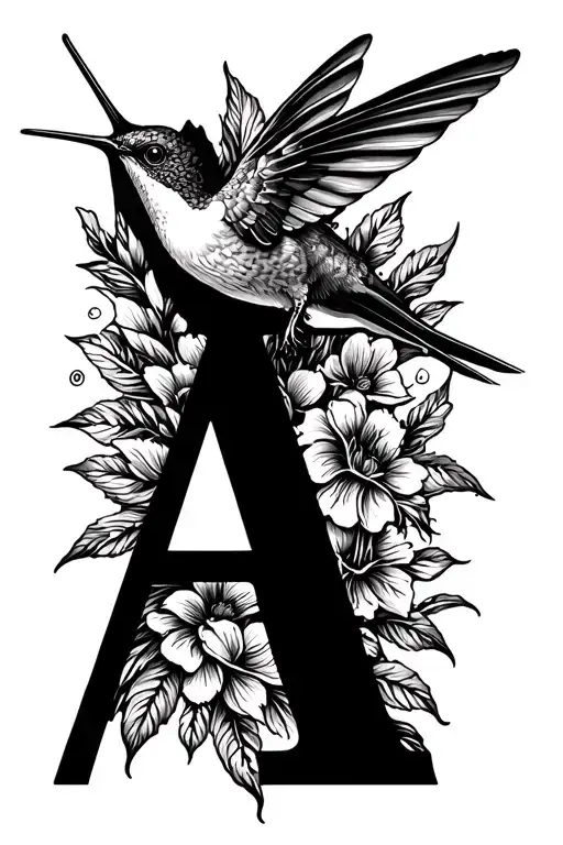 Initial A With Hummingbird Hovering