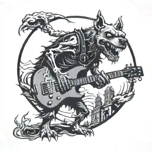 A Zombie Rock Dog Playing A Guitar On Stage On One