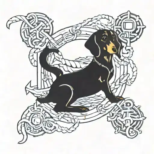A Detailed Anchor Design Intertwined With A Playful Dachsund Silhouette