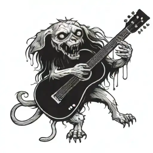 A Zombie Rock Dog Playing A Guitar Merging Together